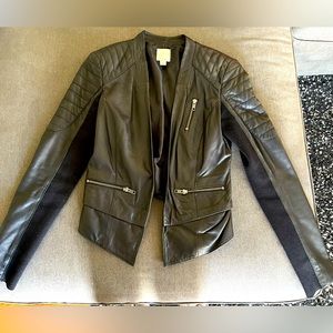 Halogen Balck Leather Cropped Jacket. XS